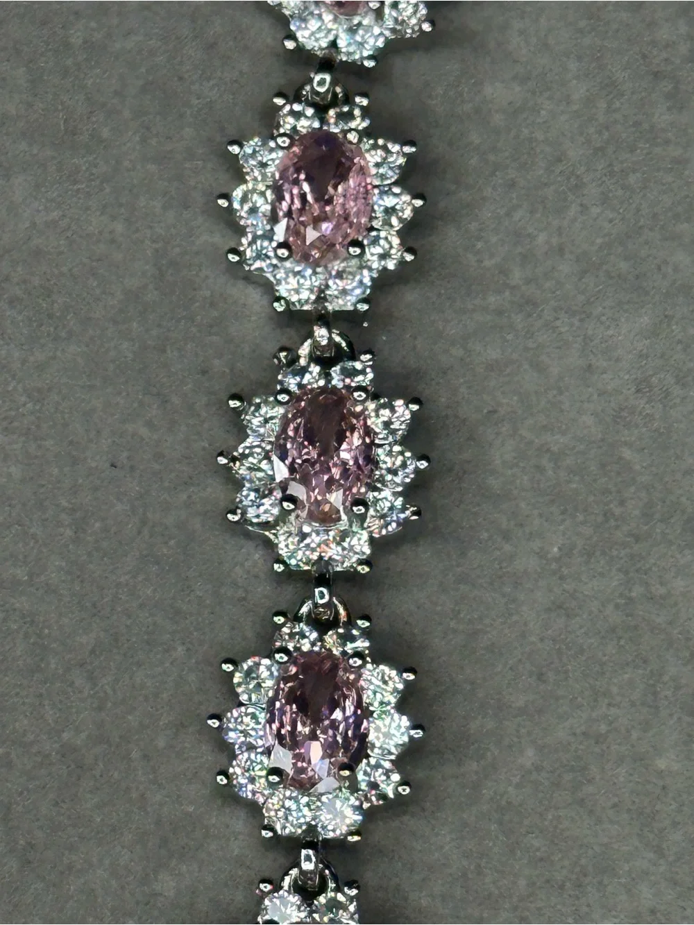 Silver Bracelet with Pink Oval Crystal Accents
